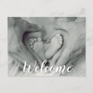 Willkommensskript-Overlay-Foto Baby Neugeborenes G Ankündigungspostkarte