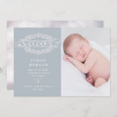 Willkommensskriptschmetterling-Blaue Geburtsankünd Einladung (Vorne/Hinten)