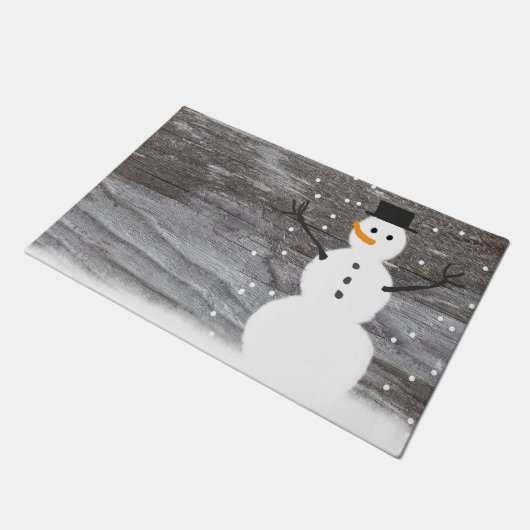 Willkommenstür rustikaler Weihnachtsschneemann Fußmatte (Schrägansicht)