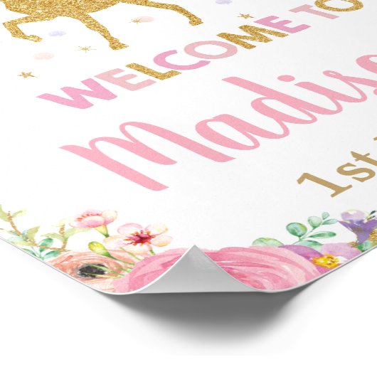 Willkommensunterschrift von Unicorn und Fairy Birt Poster (Ecke)