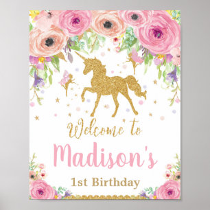 Willkommensunterschrift von Unicorn und Fairy Birt Poster