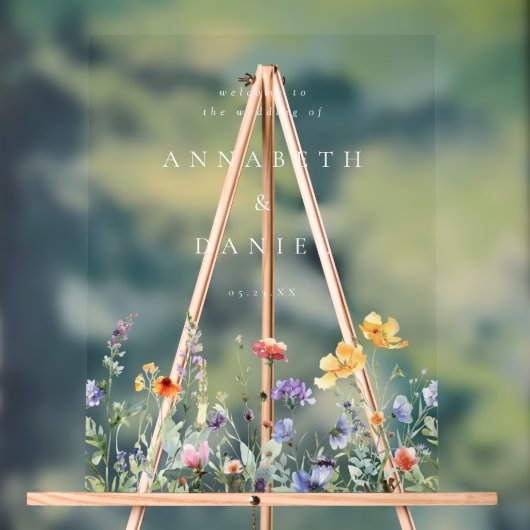 Willkürliche Wildblumen-Hochzeitsbegrüßung Acrylschild (Neutral)