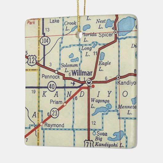 Willmar MN Vintag Map Keramikornament (Links)