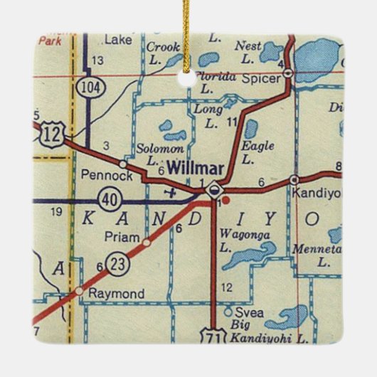 Willmar MN Vintag Map Keramikornament (Rückseite)