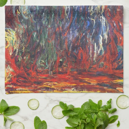 Willow am Giverny (von Claude Monet) Geschirrtuch (Gefaltet)