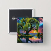 Willow Baum unter Vollmond N Sternenhimmel Sunset Button (Vorne & Hinten)