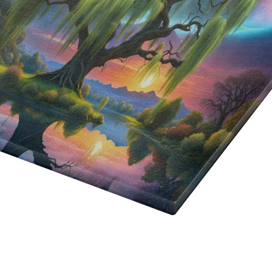 Willow Baum unter Vollmond N Sternenhimmel Sunset Schneidebrett (Ecke)