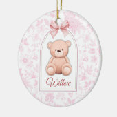 Willow | Benutzerdefiniertes rosa Teddy-Bär-Kinder Keramik Ornament (Links)