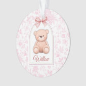 Willow | Benutzerdefiniertes rosa Teddy-Bär-Kinder Ornament (Vorderseite)