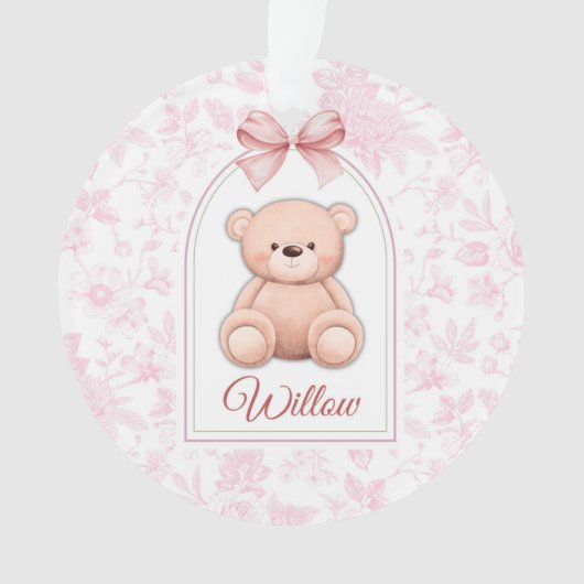 Willow | Benutzerdefiniertes rosa Teddy-Bär-Kinder Ornament (Vorderseite)