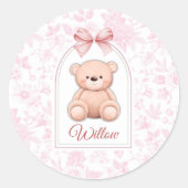 Willow | Benutzerdefiniertes rosa Teddy-Bär-Kinder Runder Aufkleber (Vorderseite)