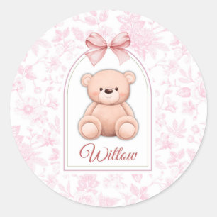 Willow Benutzerdefiniertes rosa Teddy-Bär-Kinder Runder Aufkleber