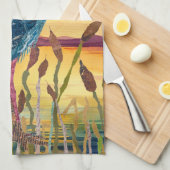 Willow Berm Marina Blue Heron Sunset Küche Handtuc Geschirrtuch (Viertel Falte)