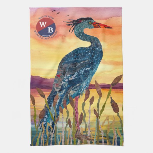 Willow Berm Marina Blue Heron Sunset Küche Handtuc Geschirrtuch (Vertikal)