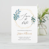 Willow Blätter und Goldrahmen Save the Date Karte (Stehend Vorderseite)