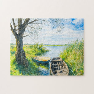 Willow Boote ruhig Fluss aquarell havelland Puzzle