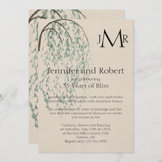 Willow Branch auf Linen Hochzeitstag Einladung (Vorne/Hinten)