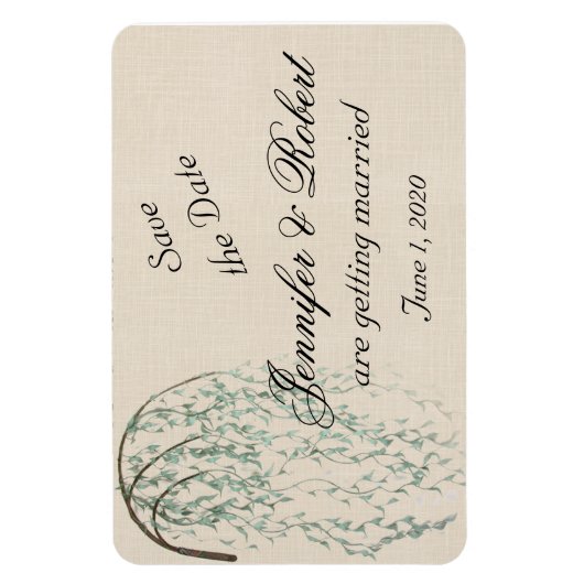 Willow Branch auf Linen Wedding Save the Date Magnet (Vertikal)