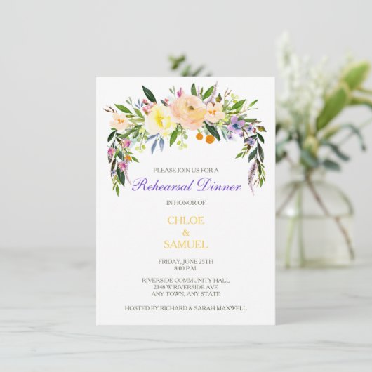 Willow Floral Wedding Probe Dinner Einladung (Stehend Vorderseite)