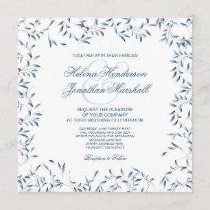 Willow Garden Elegant Blauen und weiße Blumen Einladung