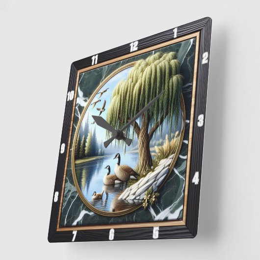 Willow Goose Rustic Water's Edge Quadratische Wanduhr (Winkel)
