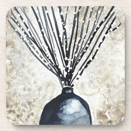 Willow in Vase Aquarell Getränkeuntersetzer (Vorderseite)