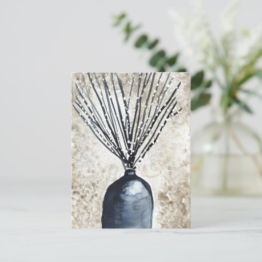 Willow in Vase Aquarell Postkarte (Stehend Vorderseite)