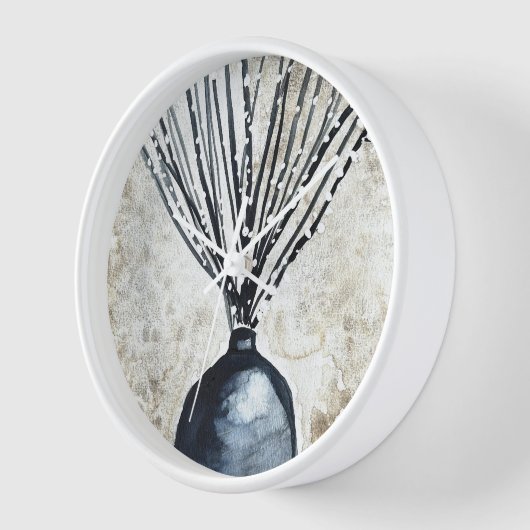 Willow in Vase Aquarell Uhr (Winkel)