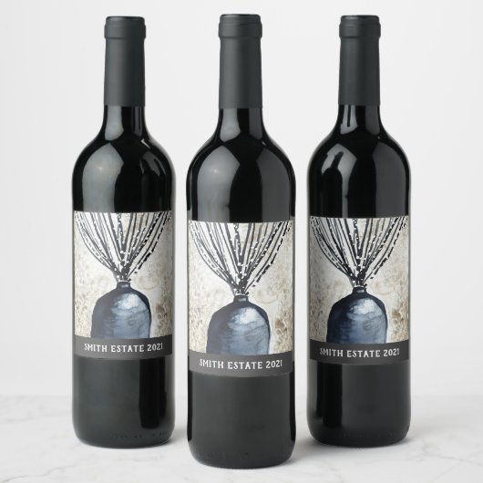 Willow in Vase Aquarell Weinetikett (Flaschen)