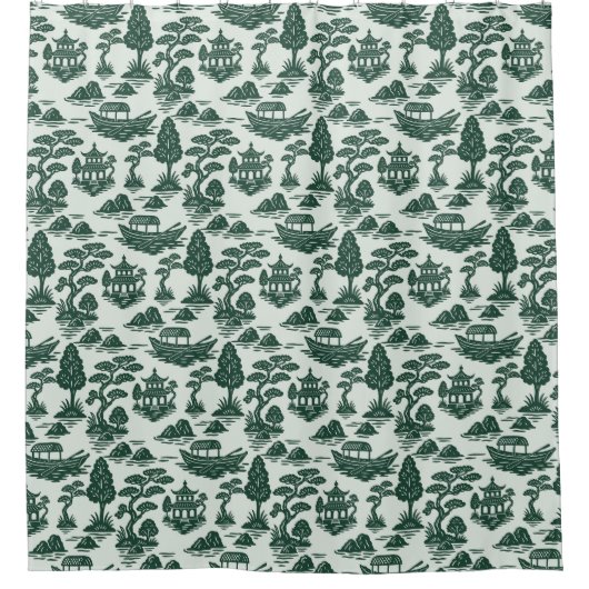 Willow Jade Garden mit Pagoda und Boot Duschvorhang (Vorderseite)