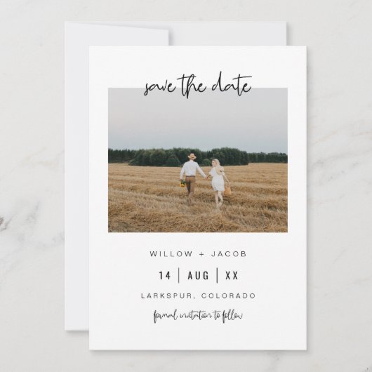 WILLOW Modernes Minimal Square Foto Save the Date Einladung (Vorderseite)