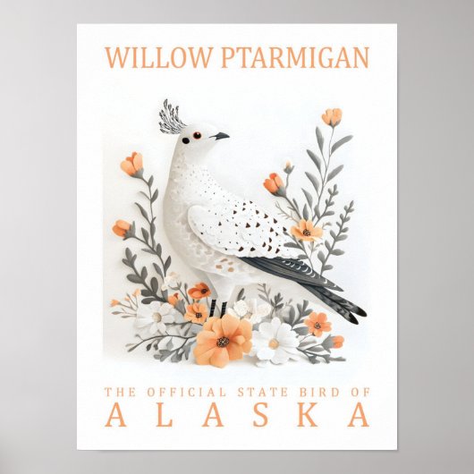 Willow Ptarmigan Bird of Alaska USA Travel Poster (Vorne)
