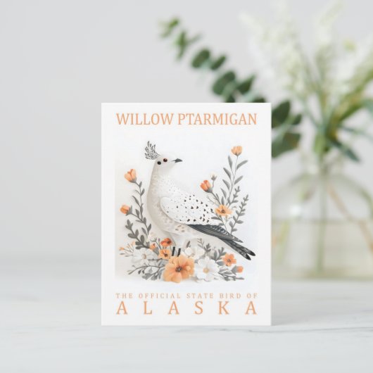 Willow Ptarmigan Bird of Alaska USA Travel Postkarte (Stehend Vorderseite)