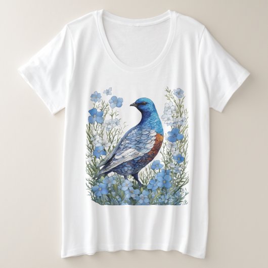 Willow Ptarmigan Grouse and Vergiss-Me-Nots Große Größe T-Shirt (Design vorne)
