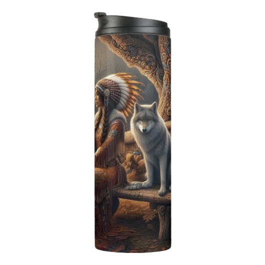 Willow Reflection: Frauen und Wolf. Thermosbecher (Nach rechts gedreht)