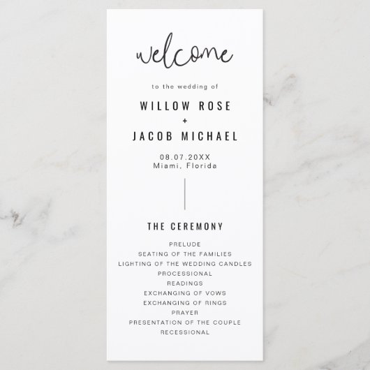 WILLOW Simple Modern Minimalistisch Wedding Progra Menükarte (Vorderseite)
