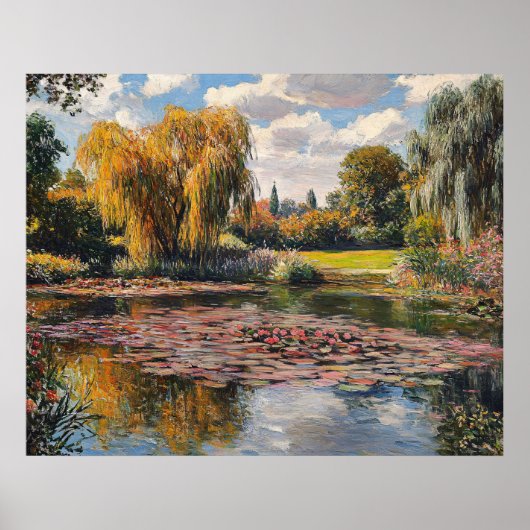 Willow Tree and Lily Pads Landscape Painting Poster (Vorne)