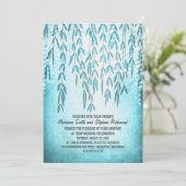 Willow Tree Branches Blue String Lights Wedding Einladung (Stehend Vorderseite)