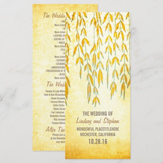 Willow Tree Branches Rustic Lights Hochzeitsprogra Programm (Vorne/Hinten)