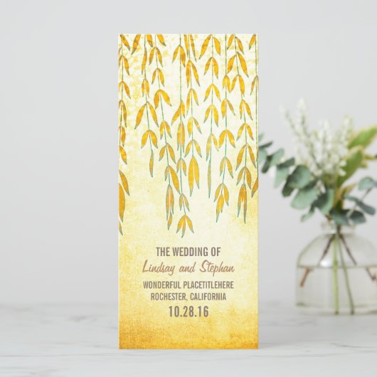 Willow Tree Branches Rustic Lights Hochzeitsprogra Programm (Stehend Vorderseite)