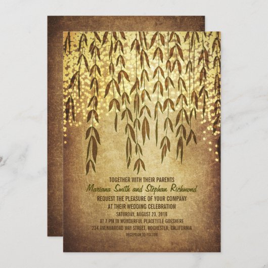 Willow Tree Branches String Lights Wedding lädt ei Einladung (Vorne/Hinten)