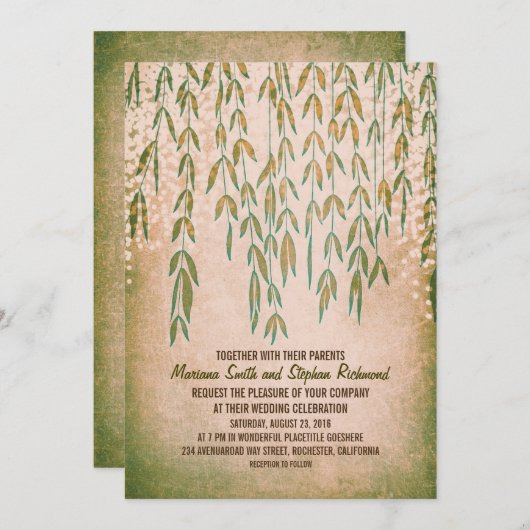 Willow Tree Branches String Lights Wedding lädt ei Einladung (Vorne/Hinten)