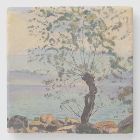 Willow Tree by the Lake (Schweizer Landschaft) Steinuntersetzer (Vorderseite)