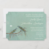 Willow Tree Grove Green Blue Love Bird Wedding Einladung (Vorderseite)