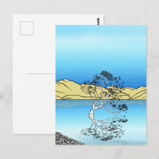Willow tree in Lake Wanaka Neuseeland Postkarte (Vorne/Hinten)