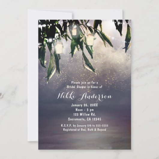 Willow Tree & Mason Jar Lights Einladungen (Vorderseite)