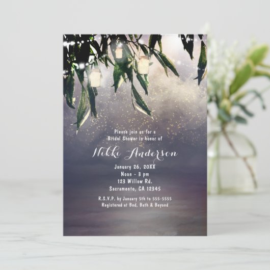 Willow Tree & Mason Jar Lights Einladungen (Stehend Vorderseite)