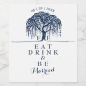 Willow Tree Navy Blue Gold Eat Drink & Be Verheira Weinetikett (Einzelnes Label)