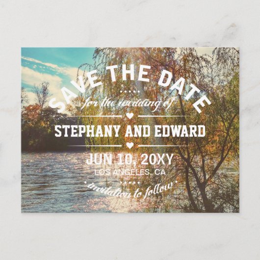 Willow Tree River Stylish Save the Date Postcard Ankündigungspostkarte (Vorderseite)