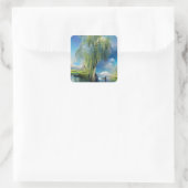 Willow tree to sky Abstrakt Quadratischer Aufkleber (Tasche)
